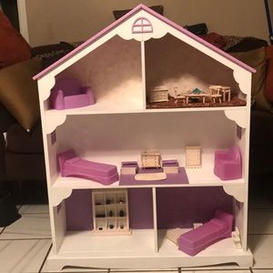 Wooden Dollhouse with Furniture.